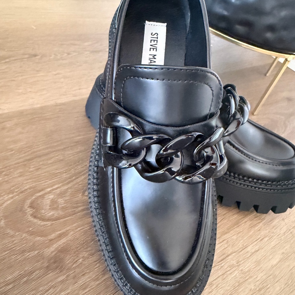 New Steve Madden Black Slip-On Loafers with Branded Insole